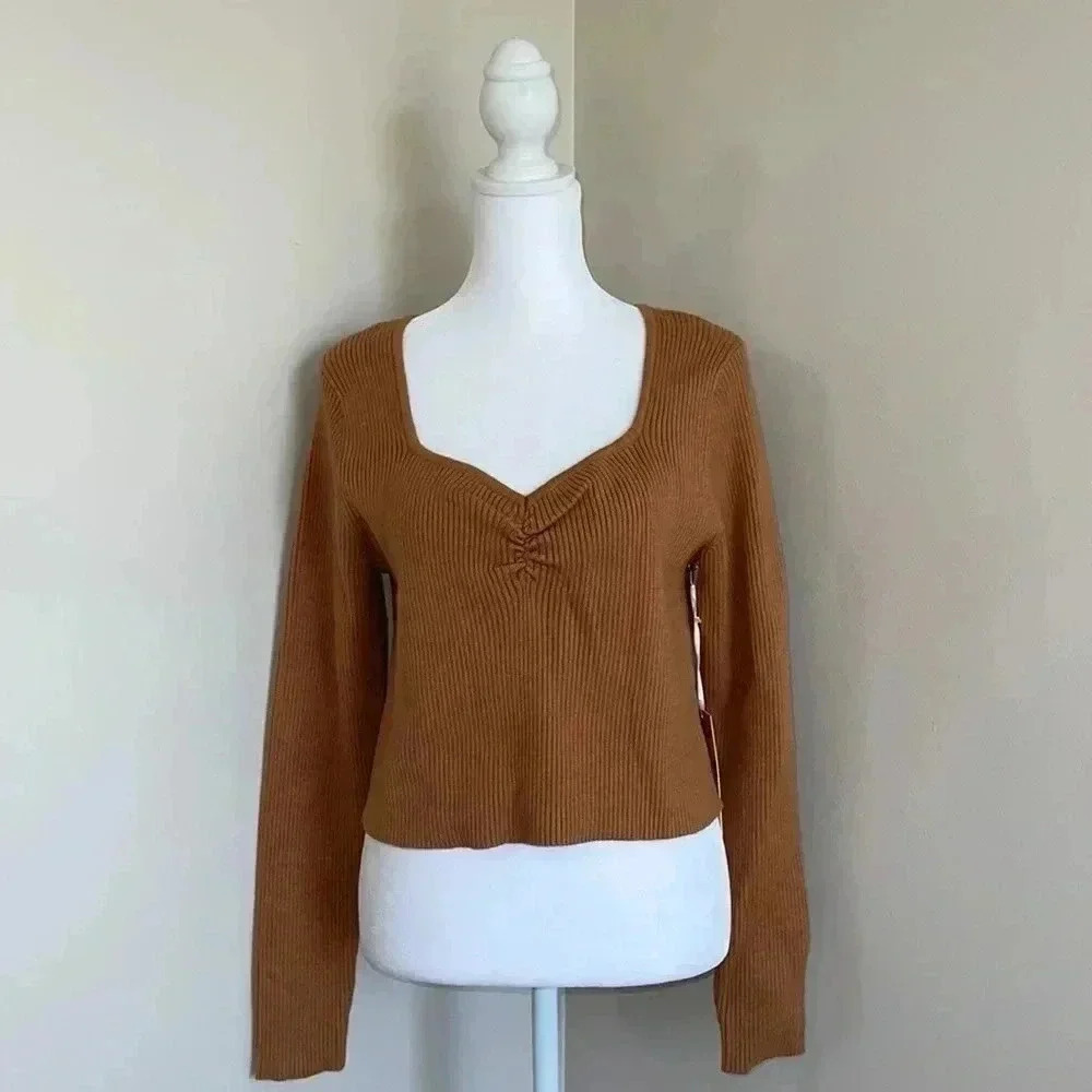 Hazel Moon Brown Ribbed Cropped Sweater​​